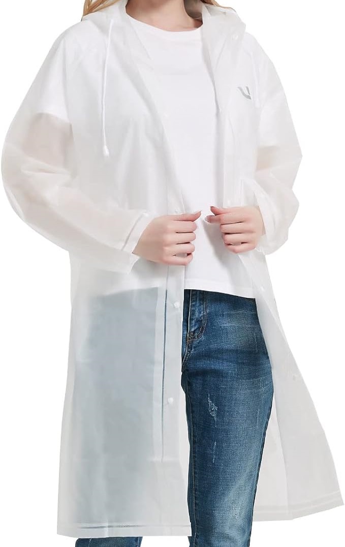 White Large Travel Raincoat Rain Jacket