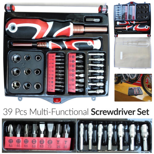 Set of 39 Pieces Magnetic Screwdriver Multi Functional Screwdriver Set Extension Metric Hex Torx Phillips Socket Bits Set Kit
