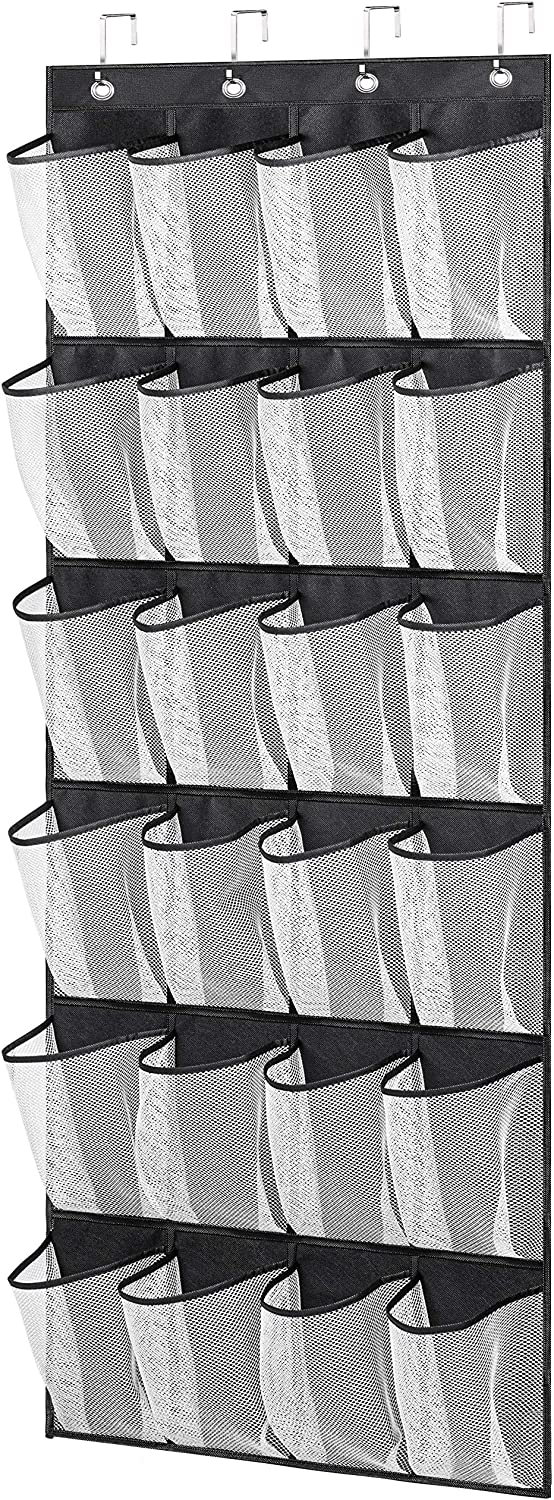 24 Black Pockets Over Door Hanging Bag Box Shoe Rack Hanger Storage Tidy Organizer