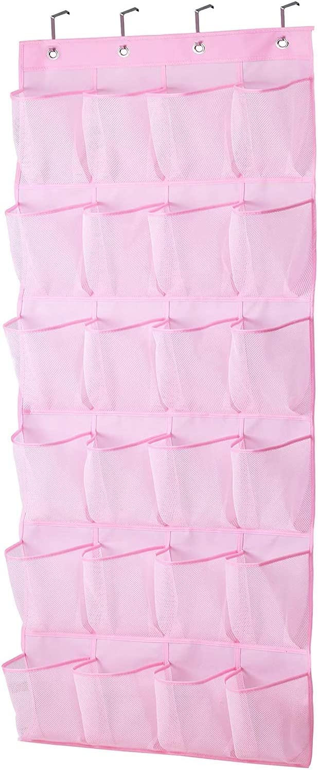 24 Pink Pockets Over Door Hanging Bag Box Shoe Rack Hanger Storage Tidy Organizer