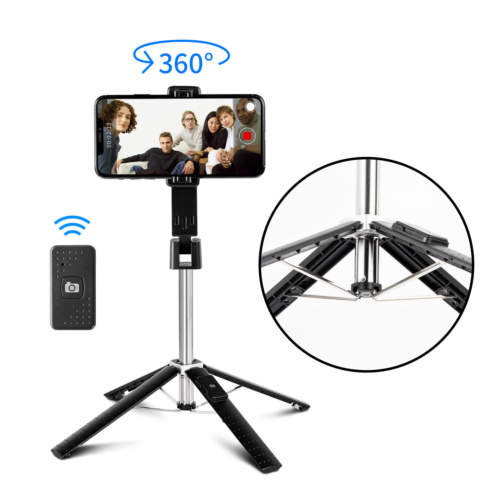 Black Selfie Stick Bluetooth Remote Phone Holder Tripod Stand For iPhone Universal