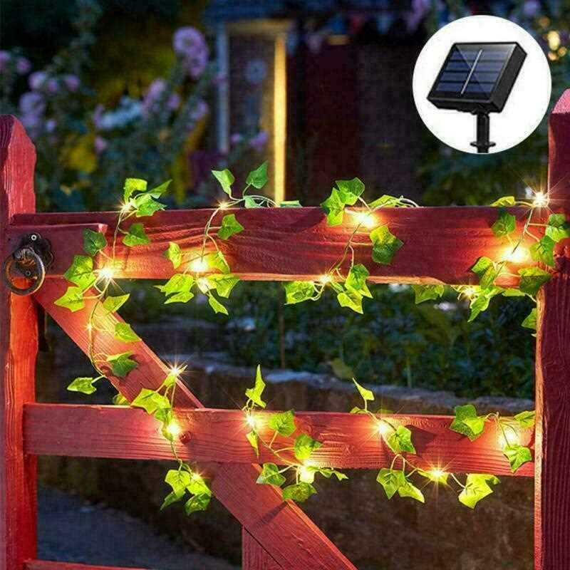 12m 100 LED Warm White LED Solar Powered Ivy Fairy String Lights Garden Outdoor Leave Wall Fence Light