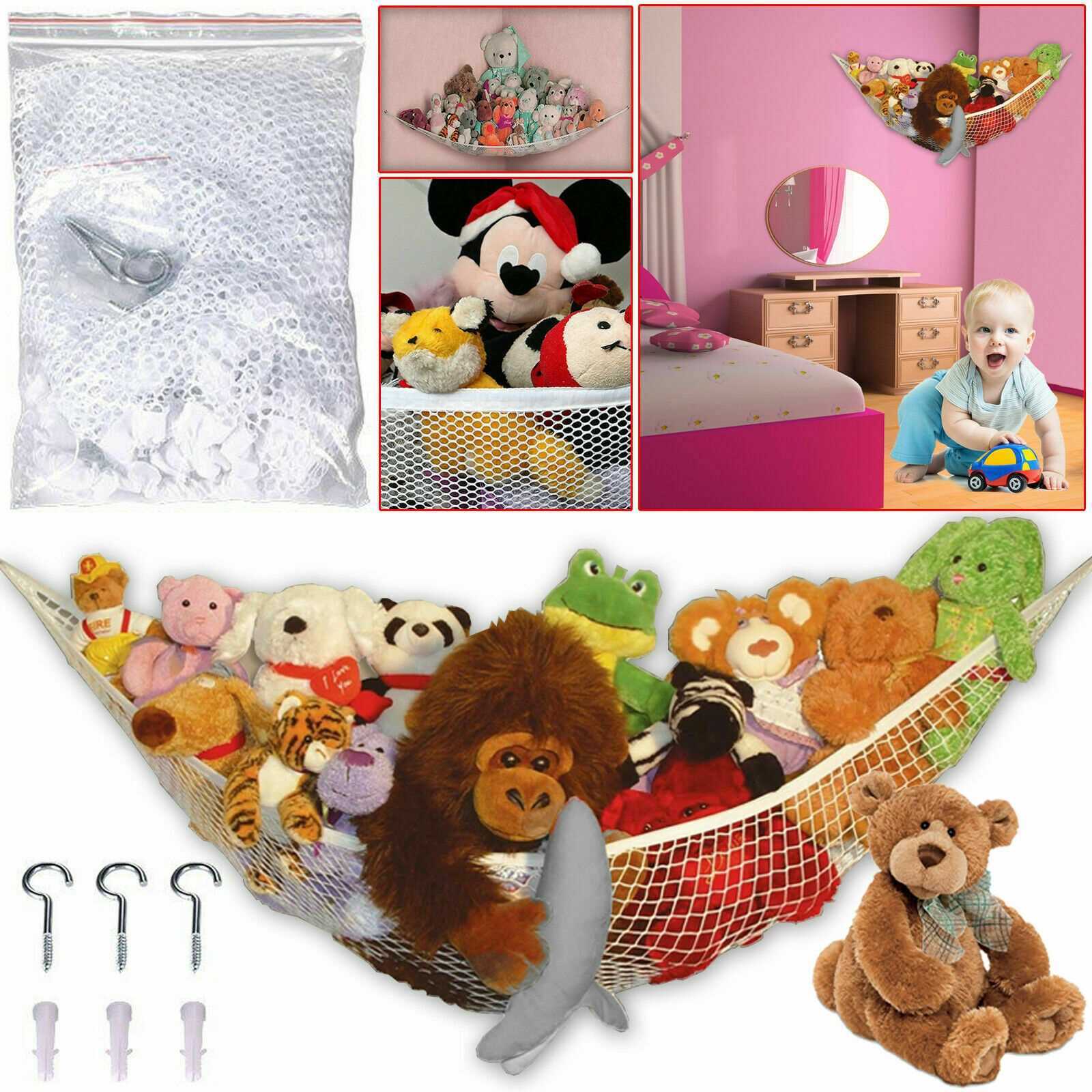White Kids Toy Soft Teddy Storage Hammock Mesh Baby Bedroom Tidy Nursery Net