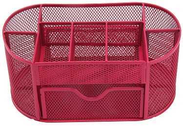 Hot Pink Pencil Tray Mesh Pen Holder Stationery Container Storage Desk Tidy Organiser
