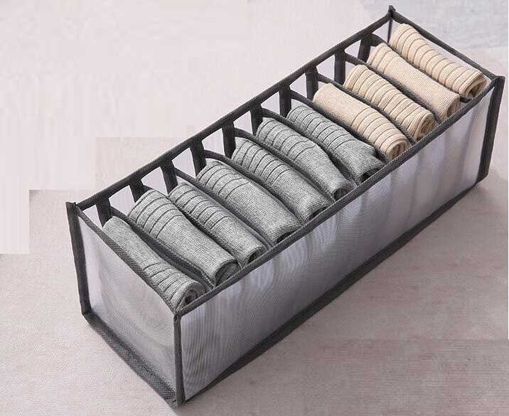 7 Grid Grey Wardrobe Organiser Box Bra Underwear Boxes Drawer Foldable Storage Fabric Socks Organizer Box Divider