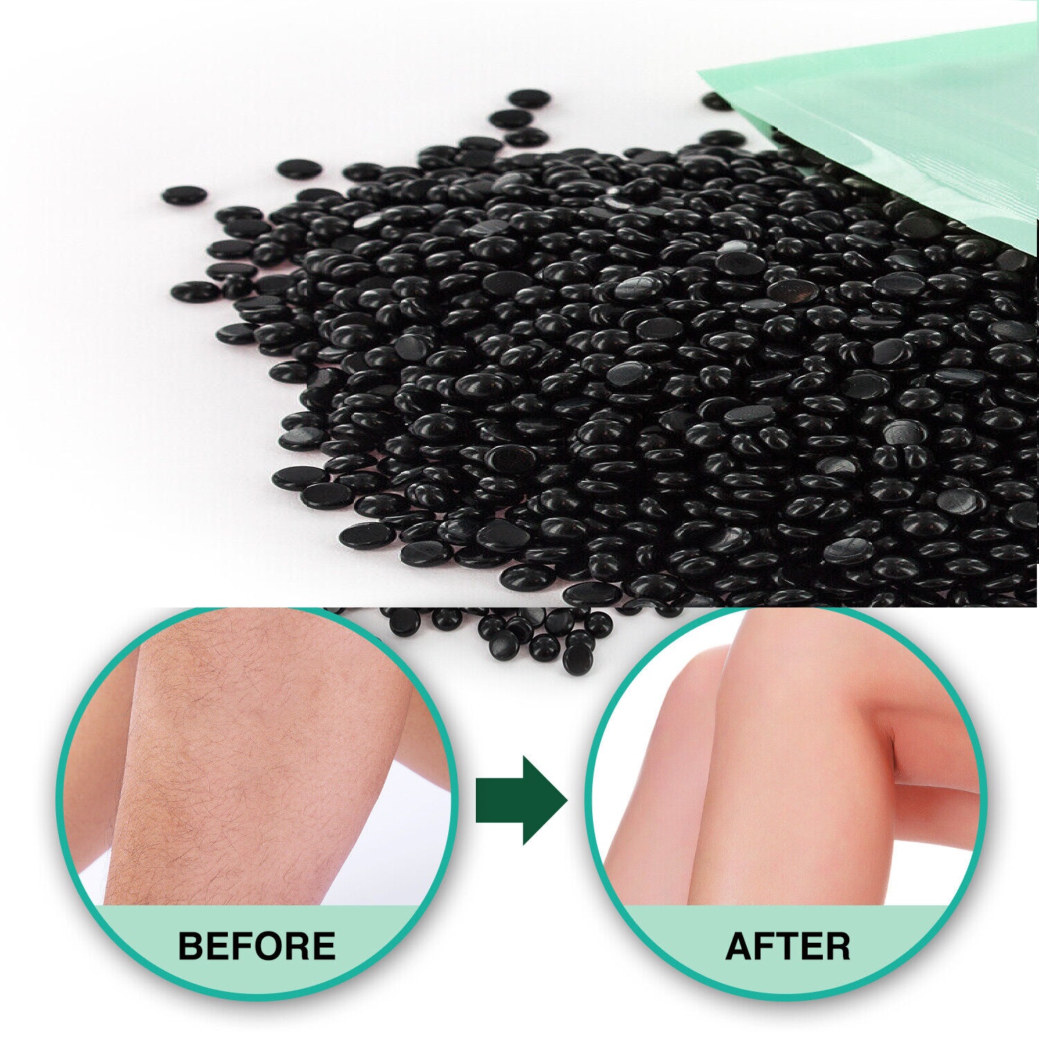 Charcoal and Green Tea Hard Wax Stripless Pearl Hard Film Wax Waxing Beads Beans Pellets Hair Removal 500g