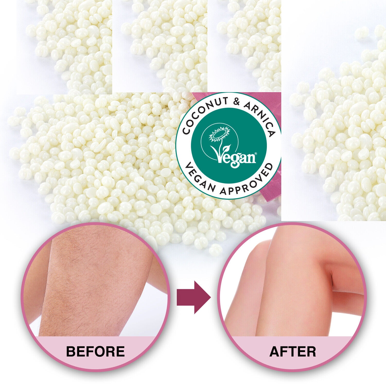 Coconut and Arnica Hard Wax Stripless Pearl Hard Film Wax Waxing Beads Beans Pellets Hair Removal 500g
