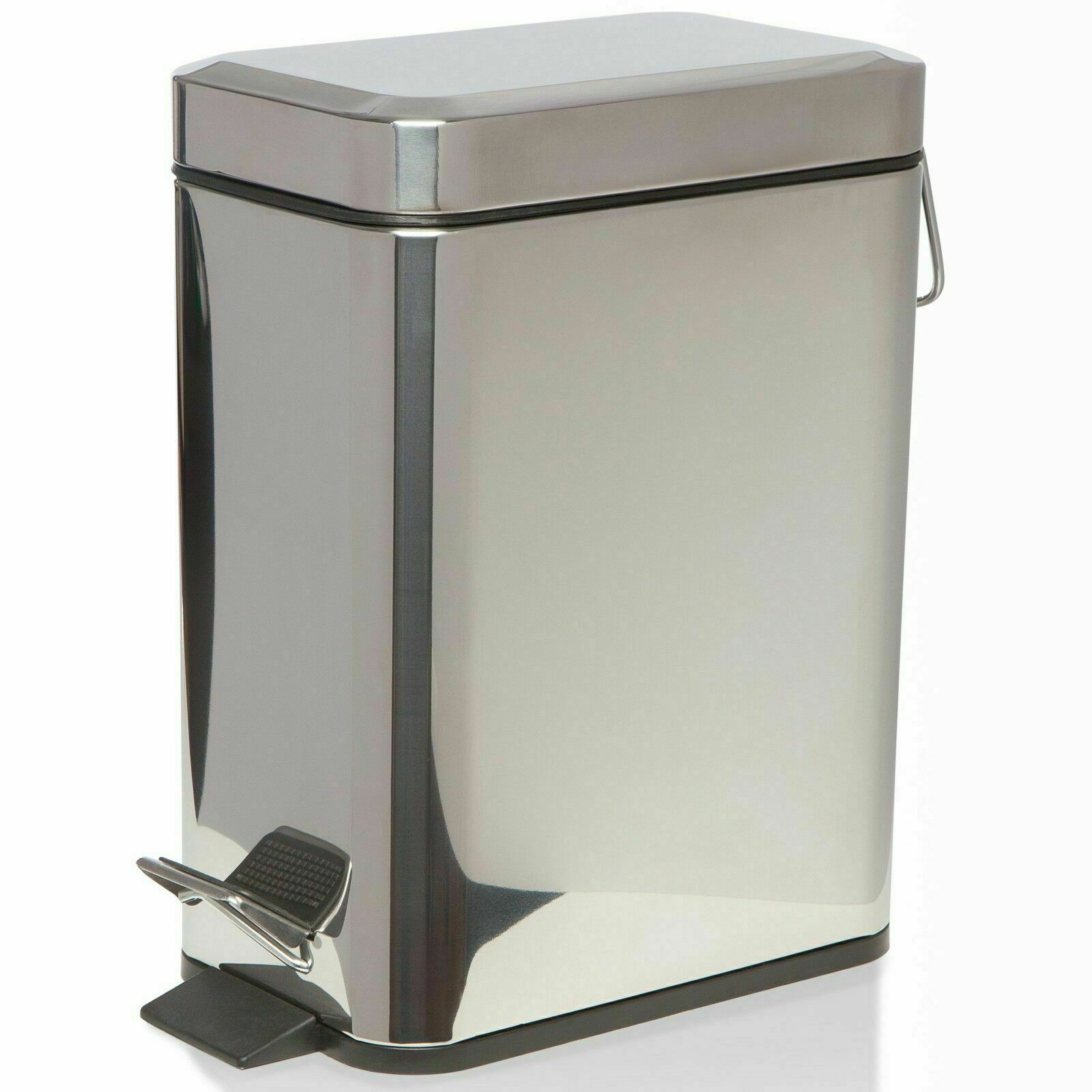 5L Silver Satin Matt Stainless Steel Soft Close Pedal Bin Bathroom Kitchen Office Cube