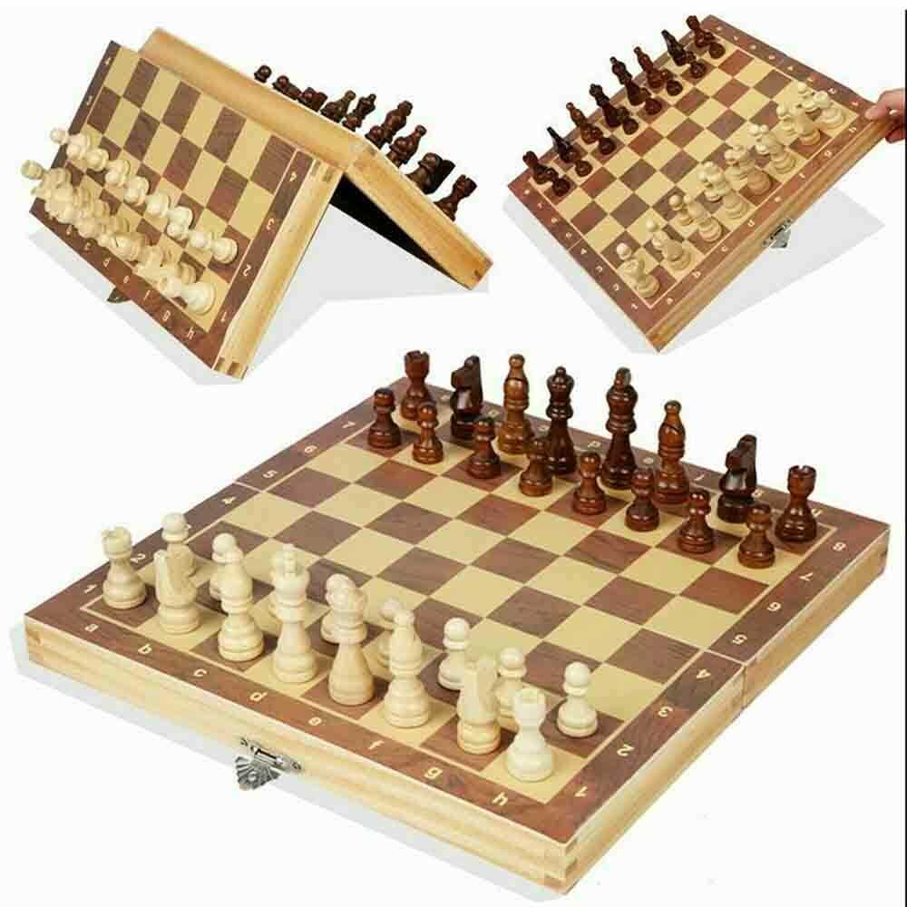 30CM Folding Chessboard Large Wooden Magnetic International Chess Board Set Toy