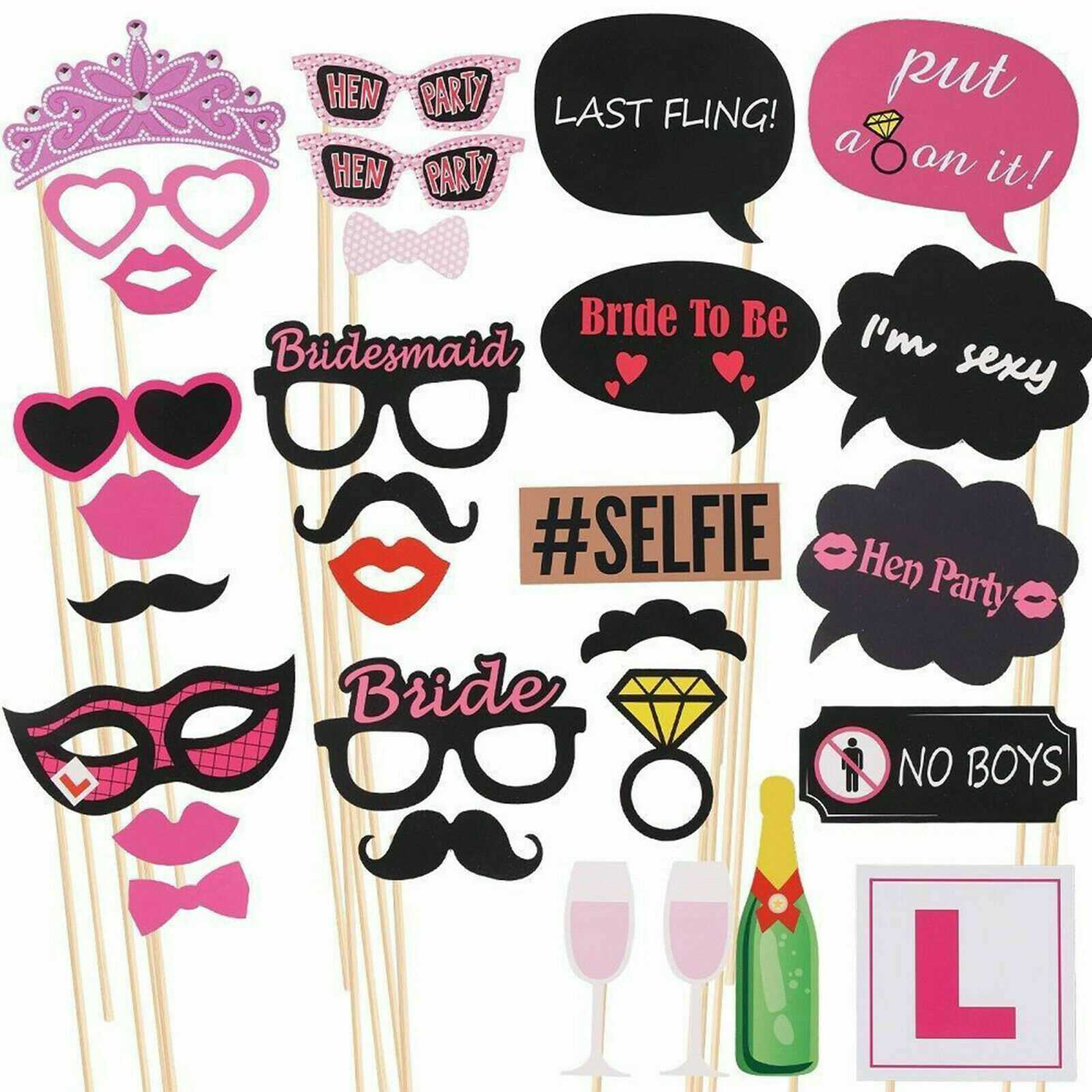 30X Full Set Hen Party Selfie Photo Props Booth Night Games Wedding Accessories