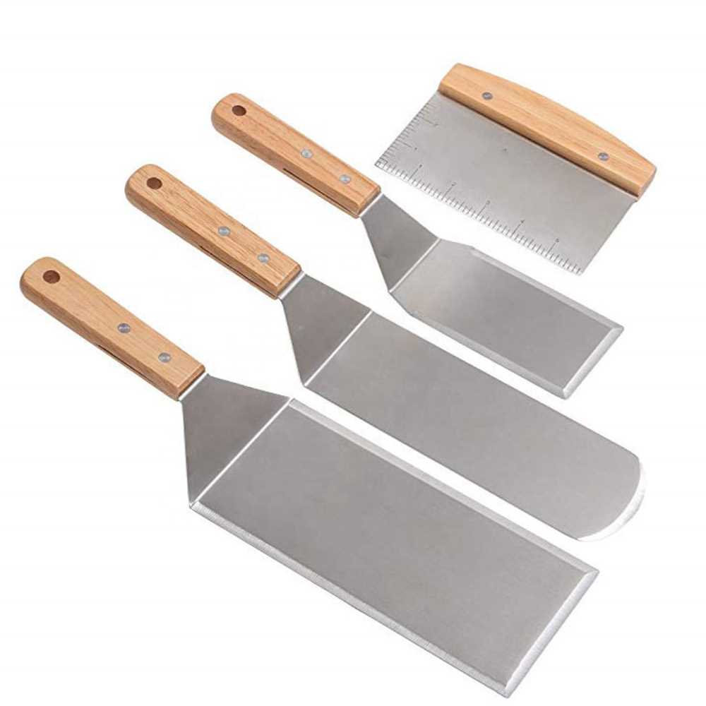 4pcs Metal Premium Spatula Set Stainless Steel Teppaniyaki Spatulas Griddle Scraper Flat