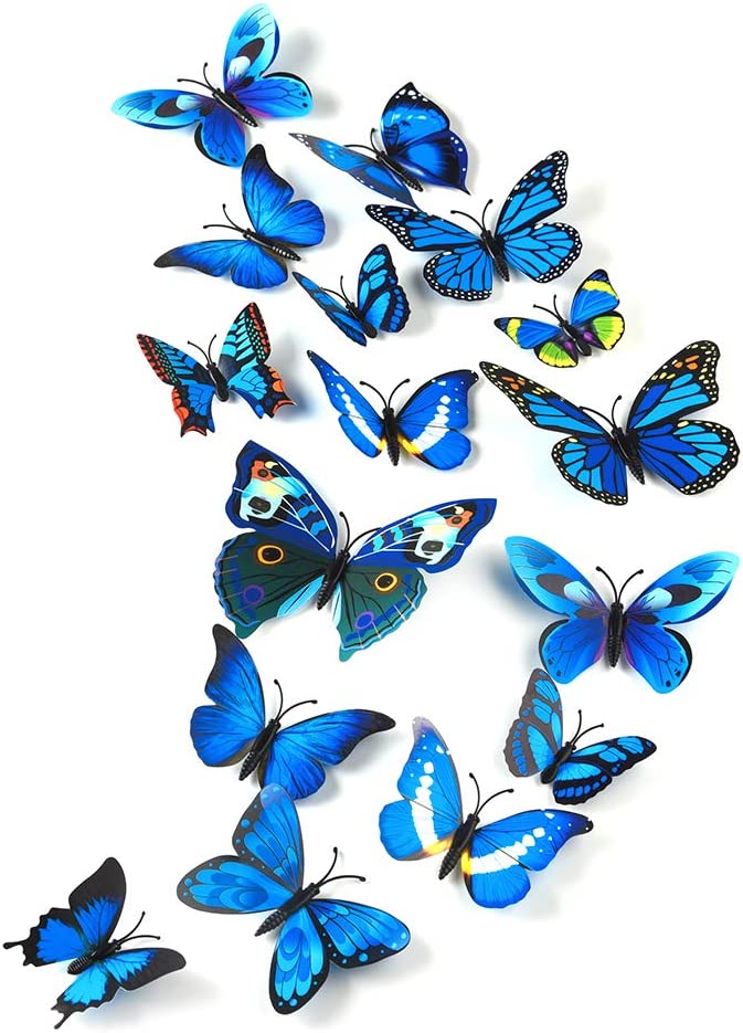 36 Pieces 3D Blue Butterfly Wall Stickers Wall Butterflies Garden Decorations Girls Bedroom Accessories