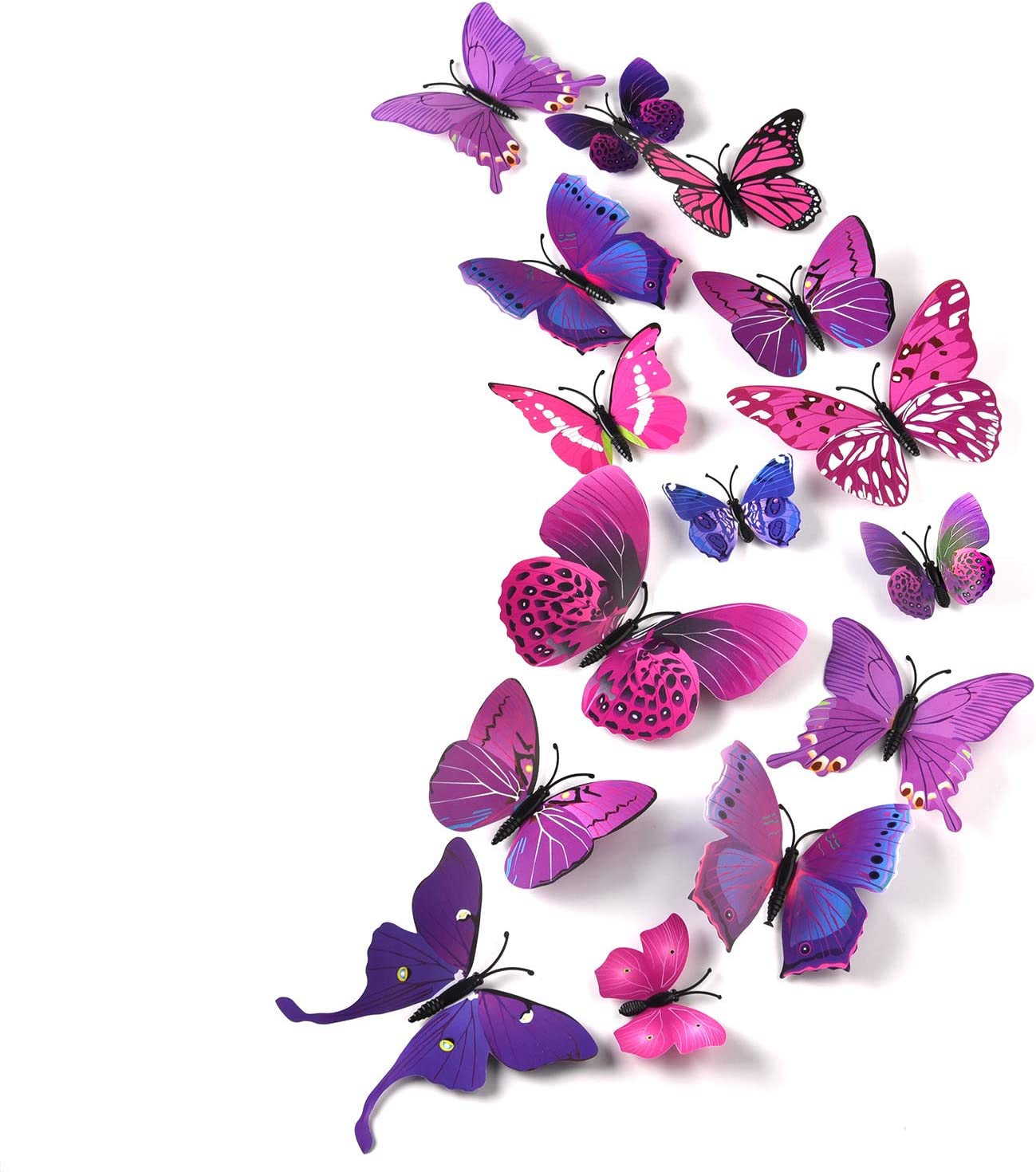 36 Pieces 3D Purple Butterfly Wall Stickers Wall Butterflies Garden Decorations Girls Bedroom Accessories