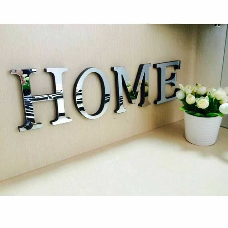 4 Letters Home Furniture Mirror Tiles Wall Sticker Self-Adhesive Art