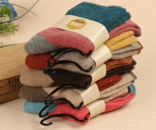 5 Pairs Women Wool Thick Winter Socks Warm Soft Solid Casual Sports Stockings