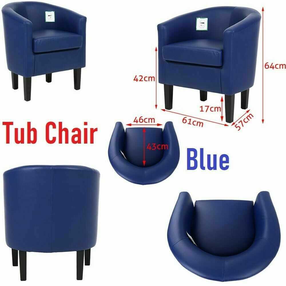 Blue Luxury Faux Leather Tub Chair Armchair Sofa Seat For Dining Living Room Office