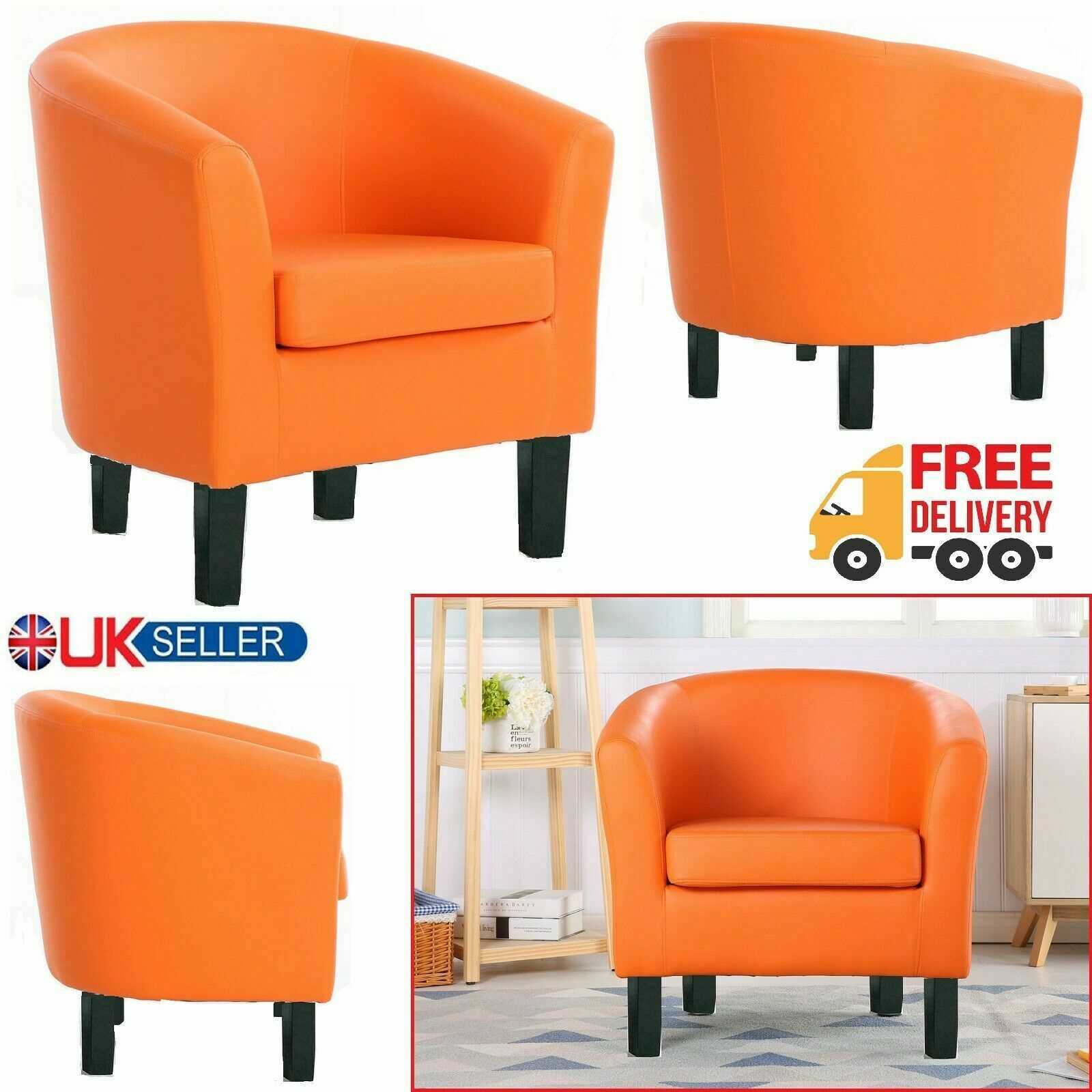 Orange Luxury Faux Leather Tub Chair Armchair Sofa Seat For Dining Living Room Office