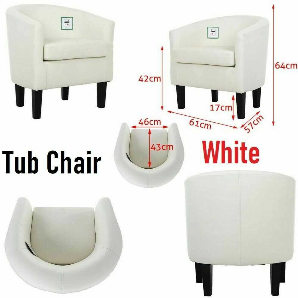 White Luxury Faux Leather Tub Chair Armchair Sofa Seat For Dining Living Room Office