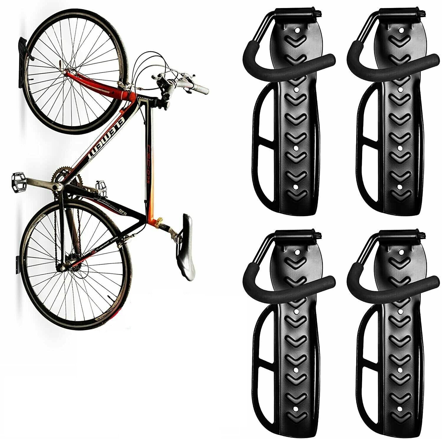 4x Black Bicycle Bike Storage Rack Hook Wall Mount Vertical Garage Bicycle Hanger Stand Holder