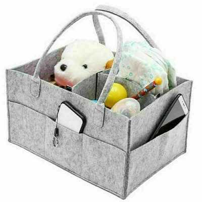 Baby Diaper Organizer Caddy Felt Changing Nappy Kids Storage Carrier Bag Grey