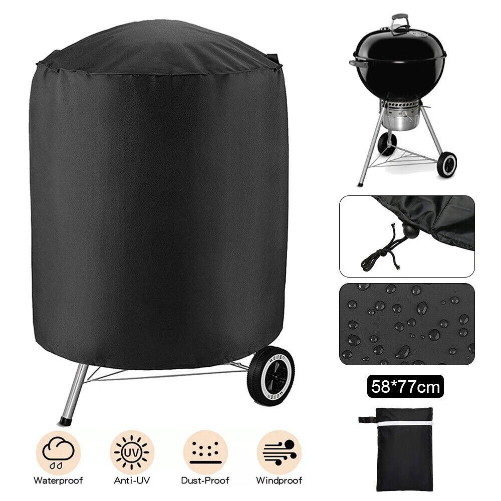 Black BBQ Cover Small Protector Round BBQ Barbeque Cover Waterproof BBQ Grill Cover Outdoor Garden