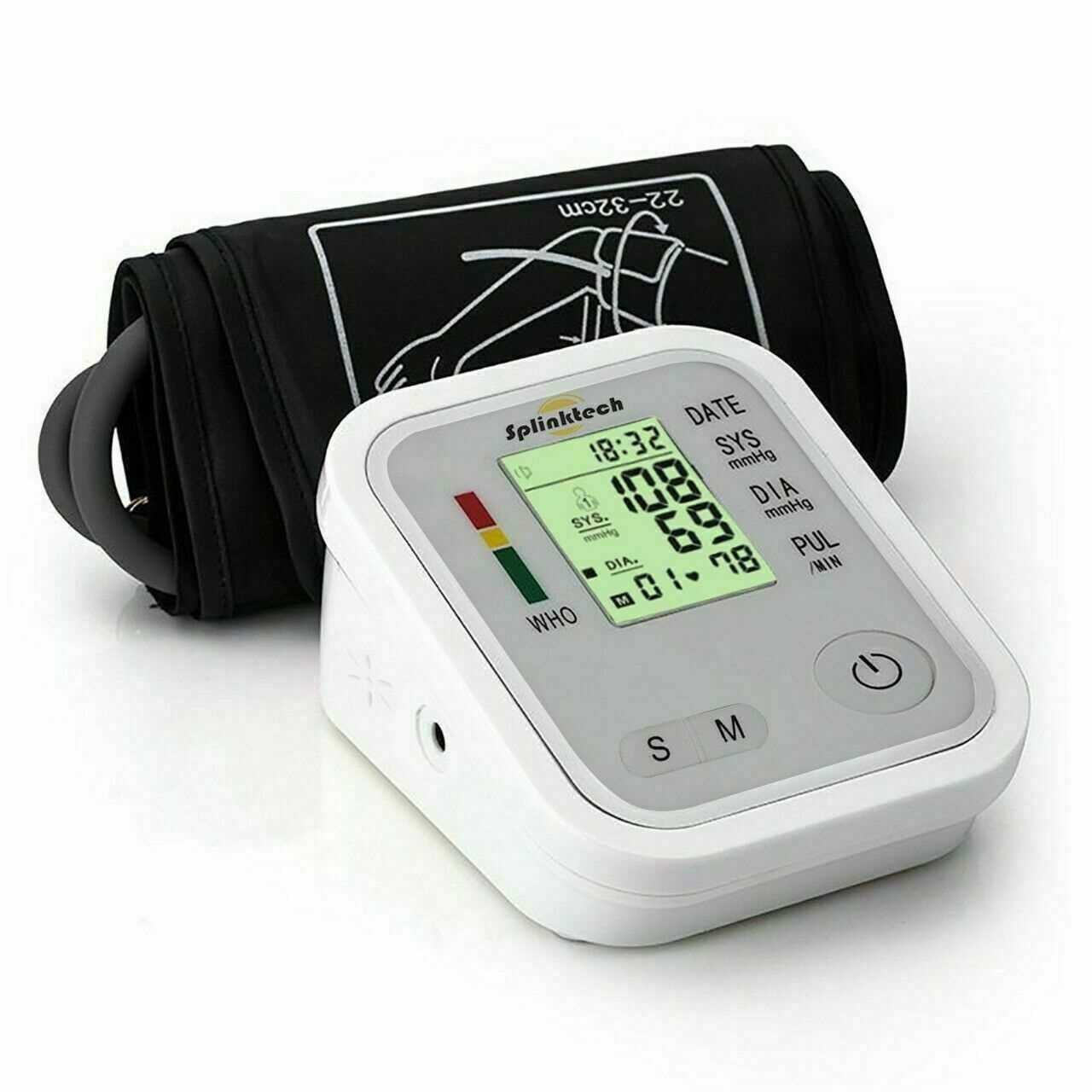 Silver Portable Digital Upper Arm Blood Pressure Meter BP Monitor Automatic Cuff 180