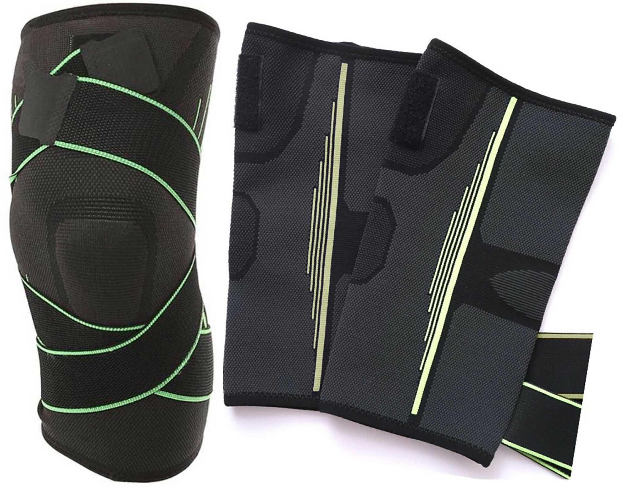 Medium Green Knee Support Brace Compression Extra Strap Support Sports Protector Adjustable