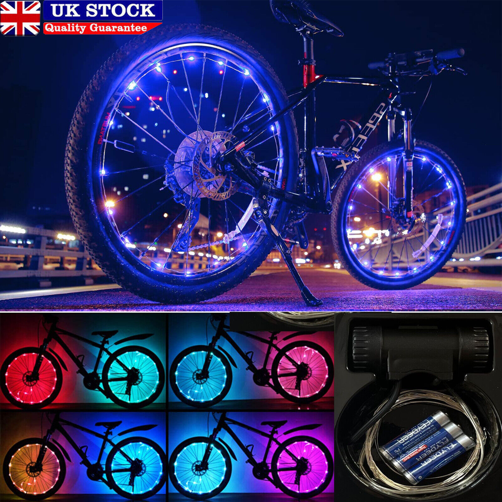 Yellow Bicycle Bike Cycling Bright LED Flashlight Tyre Safety Wheel Spoke Wire Flash Light Lamp