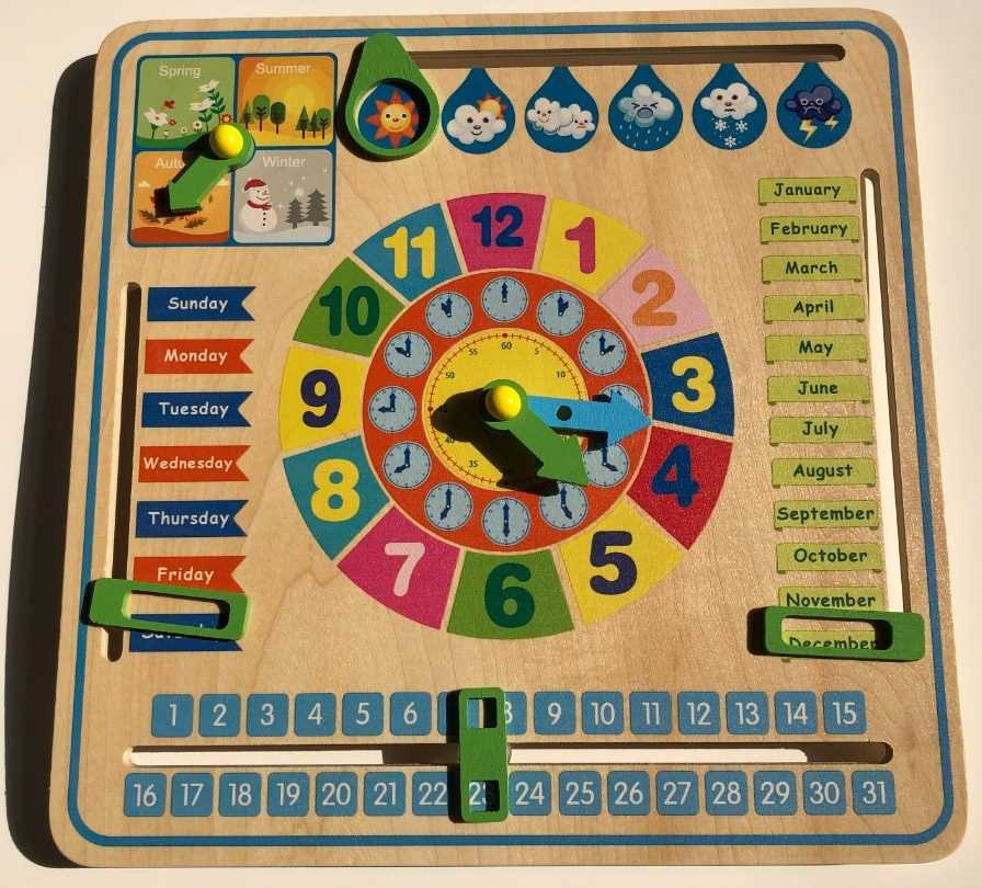 Kids Children Educational Wooden Calendar Board with Season Clock Days Months Number Time Weather Date Gift