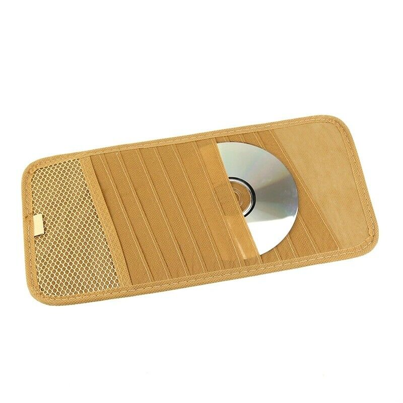12 Disc Beige Cd Organiser Car Sun Visor CD DVD Card Case Storage Holder Coins Pen