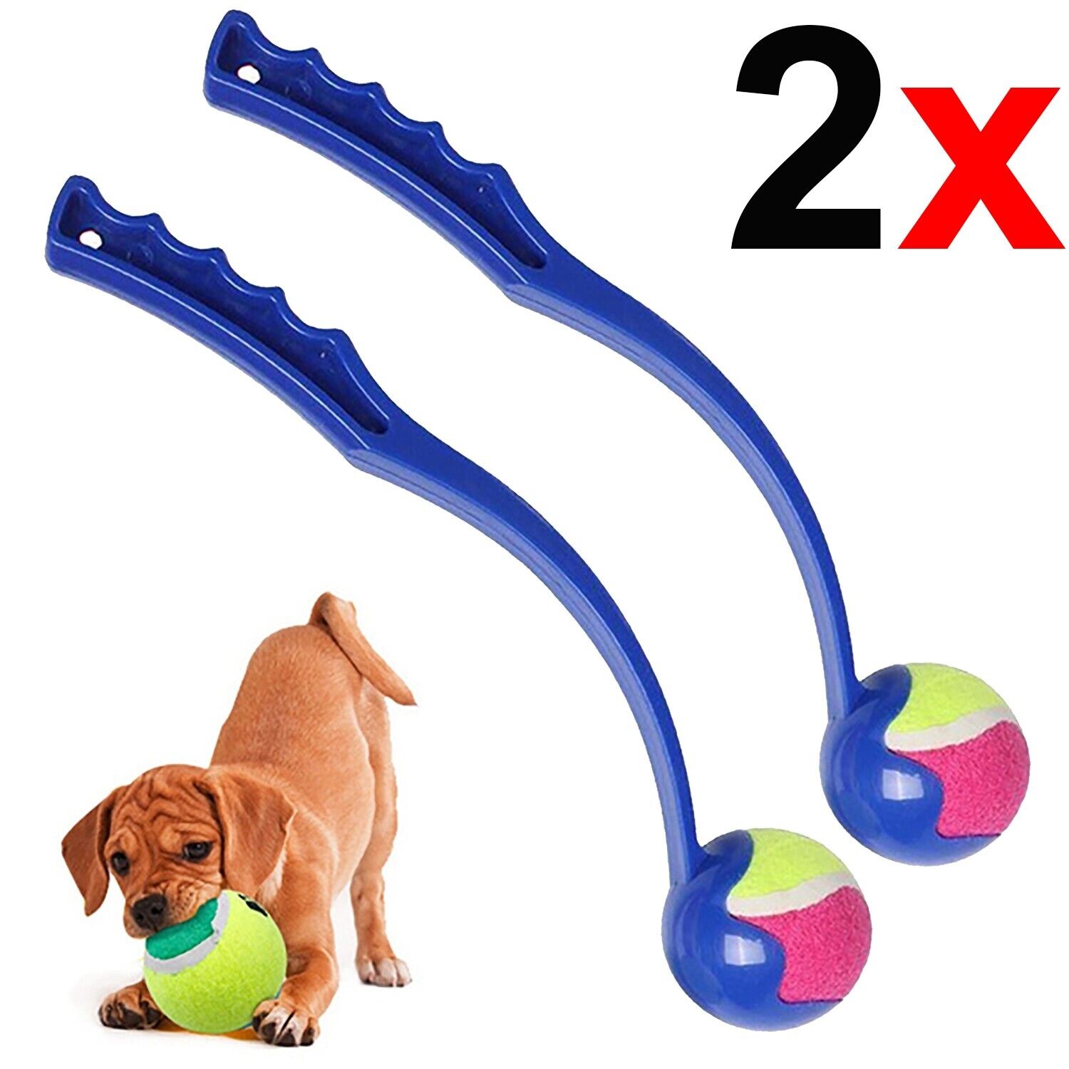 2x Dog Puppy Chucker Fetch Ball Thrower Launcher Play Toy Tennis Pet Walking Park Summer