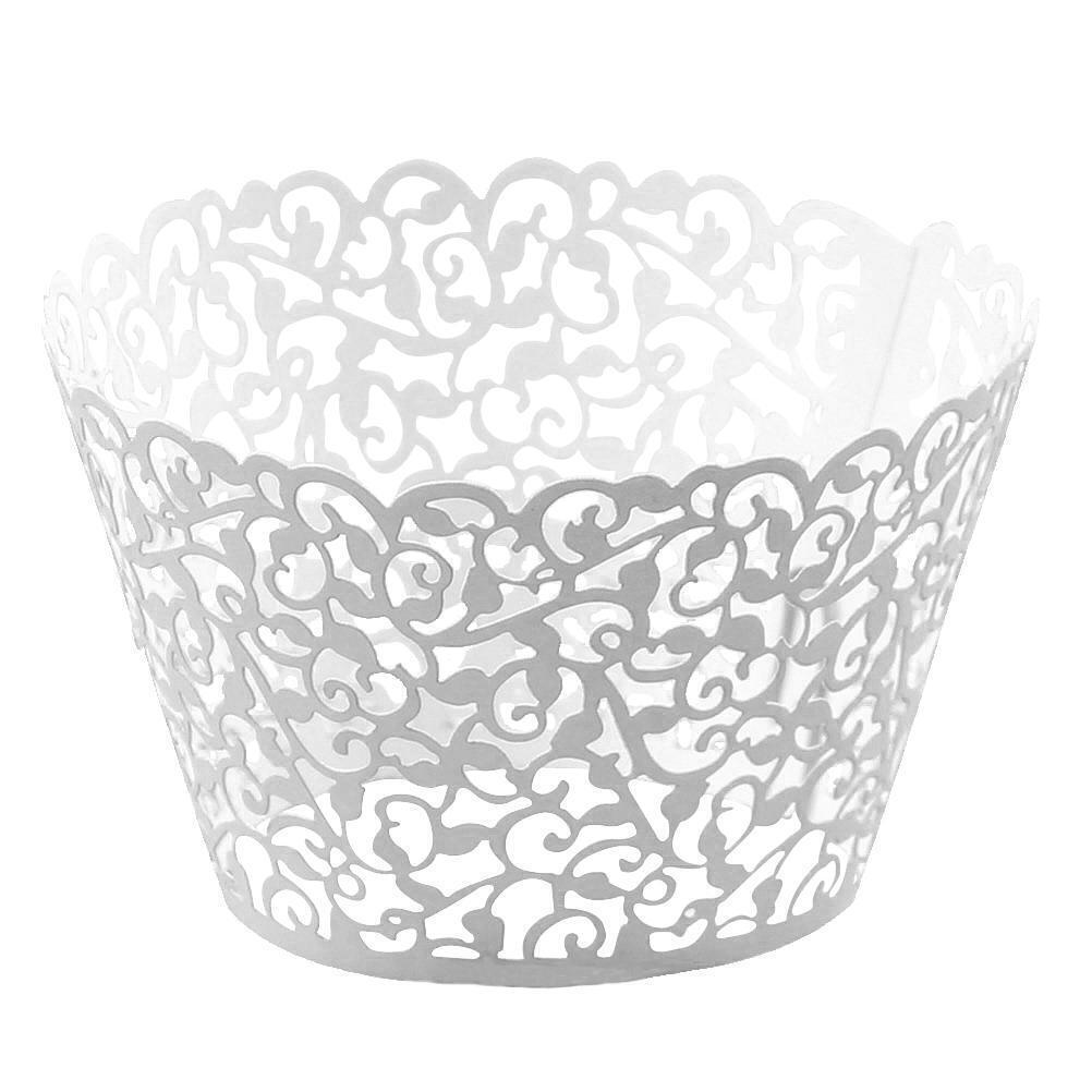 25 White Filigree Vine Cupcake Wrappers Cases Gift Xmas Easter Wedding Birthday Cake Party