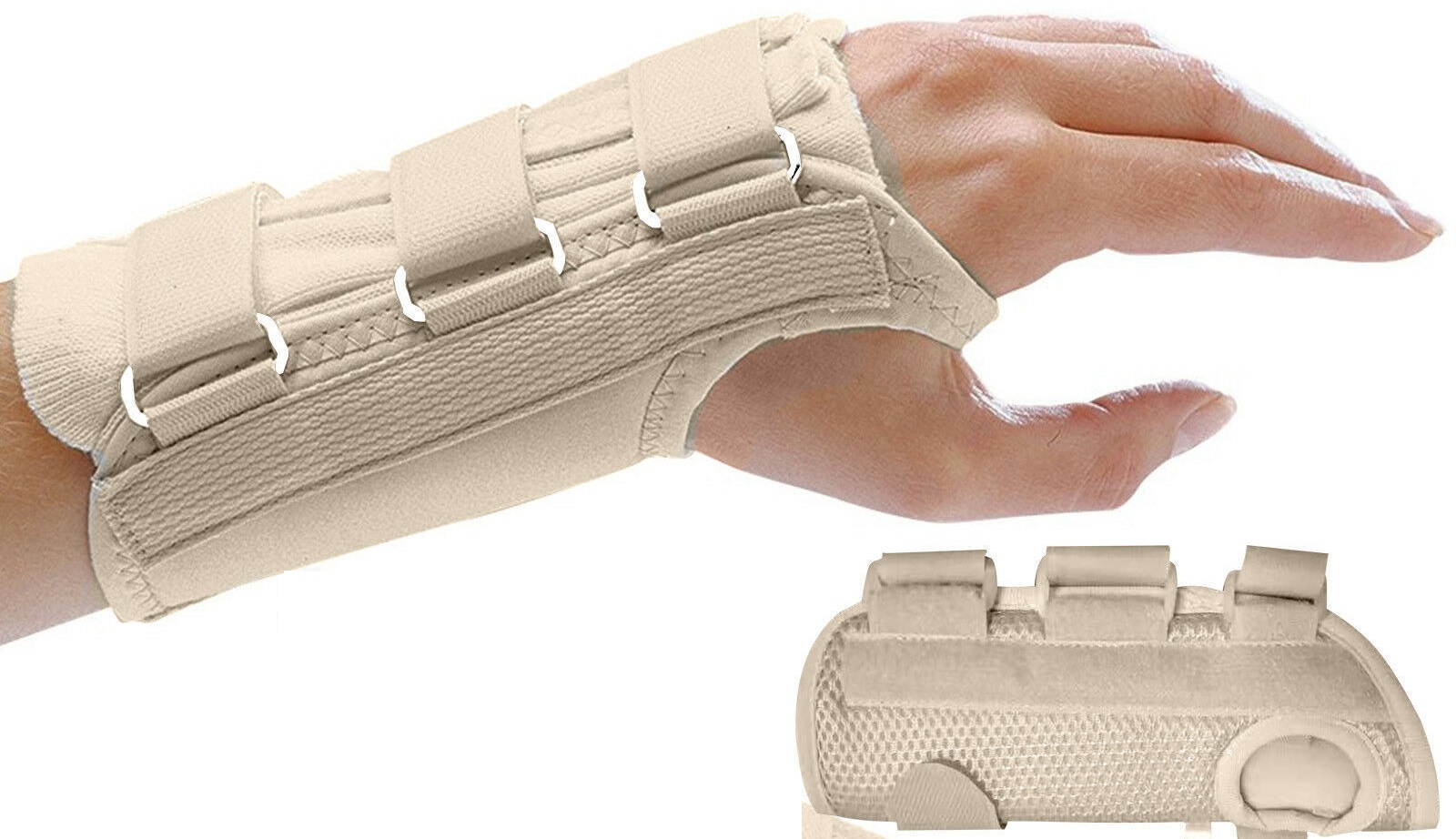 Small Beige Left Hand Adjustable Wrist Support Brace Carpal Tunnel Fractures Splint