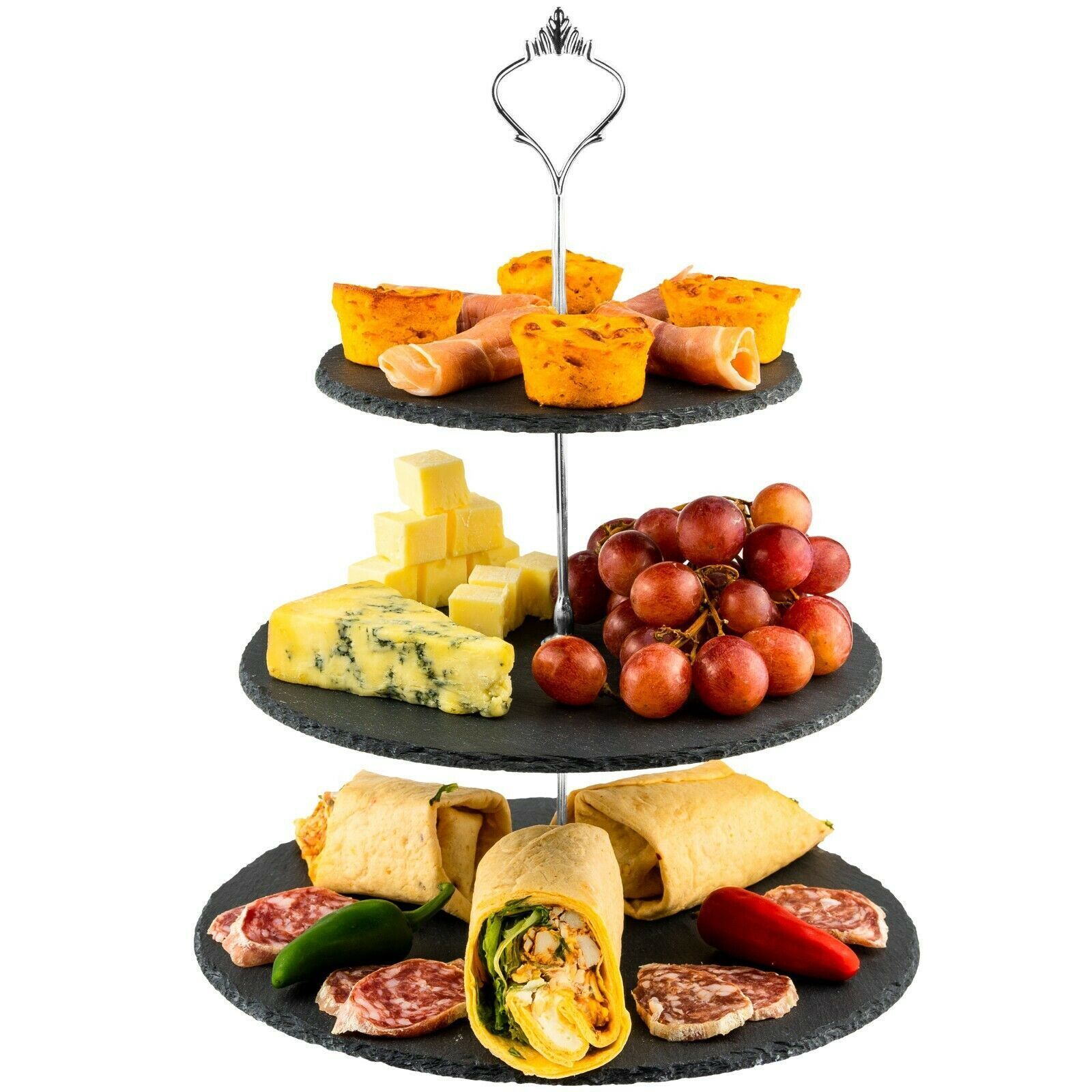 3 Tier Natural Slate Cake Stand Afternoon Tea Wedding Plates Party Tableware Cake Stand Tower