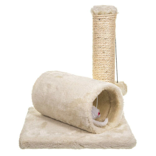 Beige Cat Kitten Sisal Scratch Post Bed Toy With Tunnel Mouse Pet Activity Play Fun Toy Easy Assemble