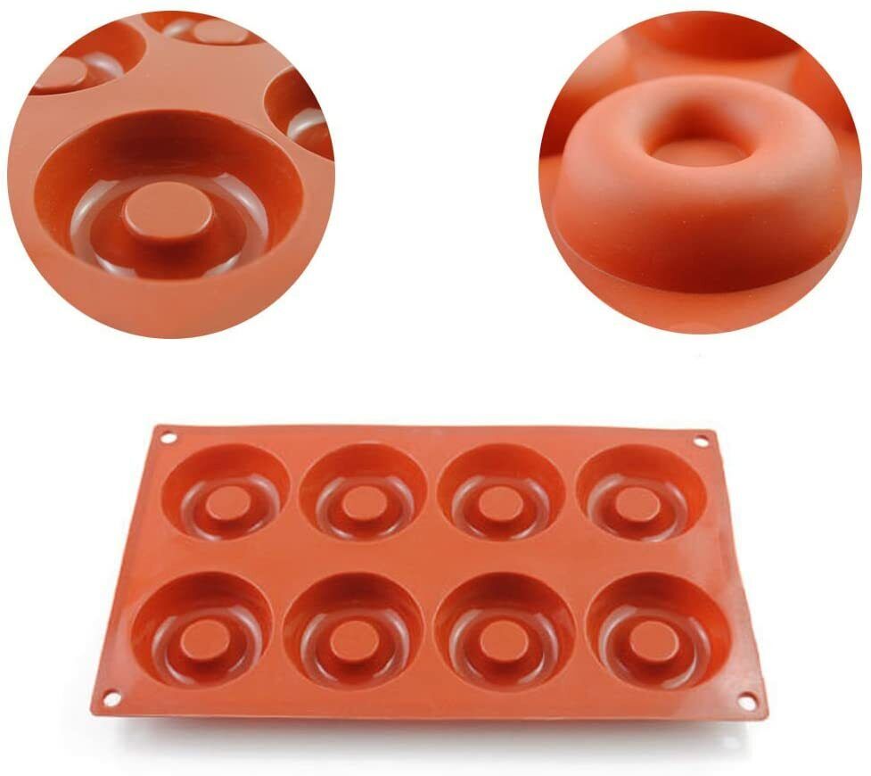 8pcs Silicone Donut Doughnut Muffin Soap Mould Ice Tray Baking Mold Cake Pan Maker