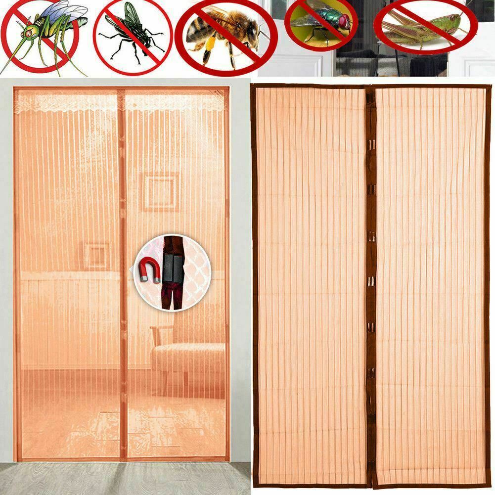 Brown Magic Curtain Door Mesh Mosquito Fly Bug Insect Net Screen Magnetic Pins Fastening