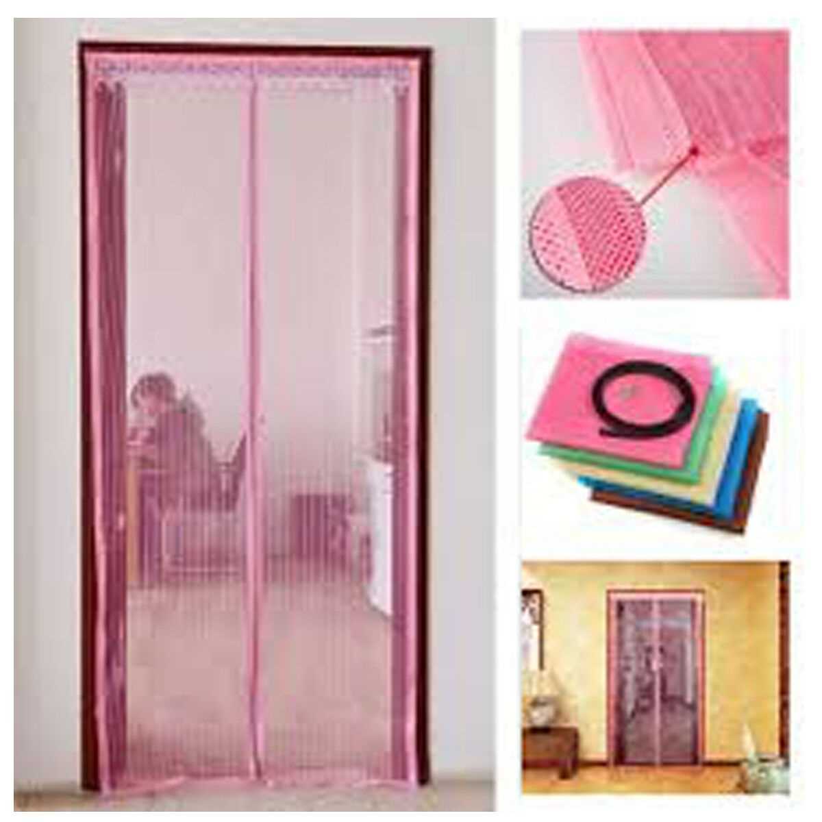 Pink Magnetic Mesh Door Magic Protection Curtain Snap Fly Bug Insect Mosquito Screen