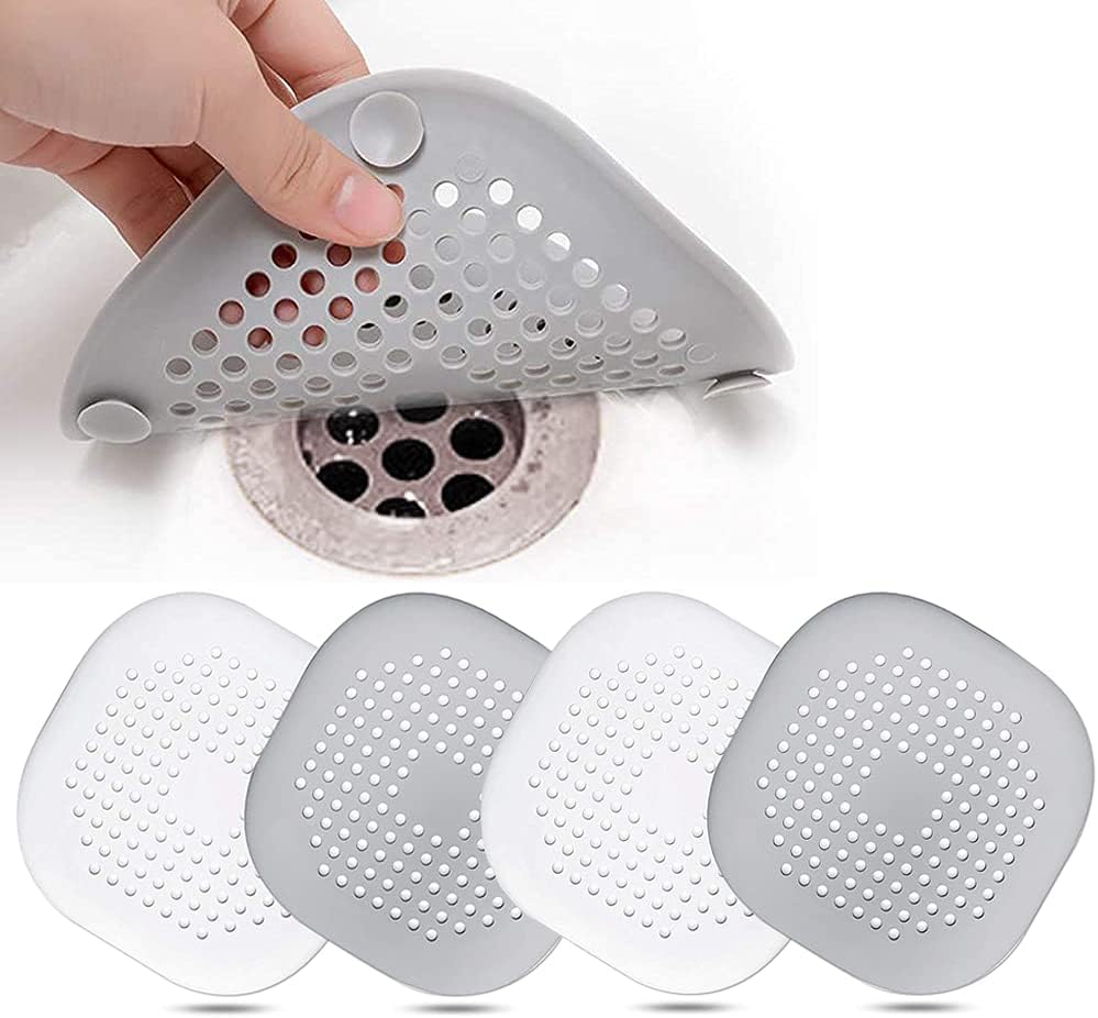 4 Pcs Silicone Drain Protector with Sucker Sink Strainer Protector Shower Drain Covers Hair Catcher Strainer Plug Trap Filter for Bathroom Bathtub Kit