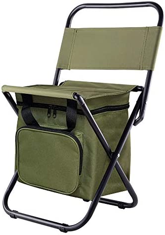 Army Green Portable Lightweight Camping Chair Outdoor Small Stool Folding Waterproof Oxford Fabric Backrest Chair Hold up 13 L Cooler Bags Suitable fo