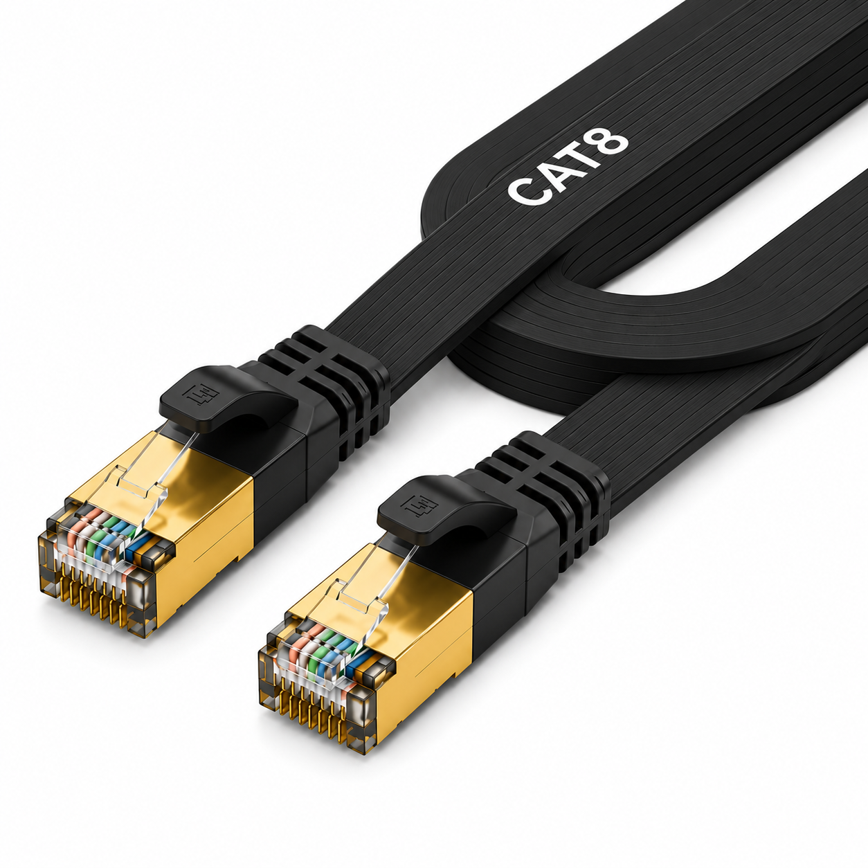 0.5M Black Flat CAT8 Ethernet Cable RJ45 Network SSTP Gold Ultra-Thin 40GBPS LAN Lead Cable