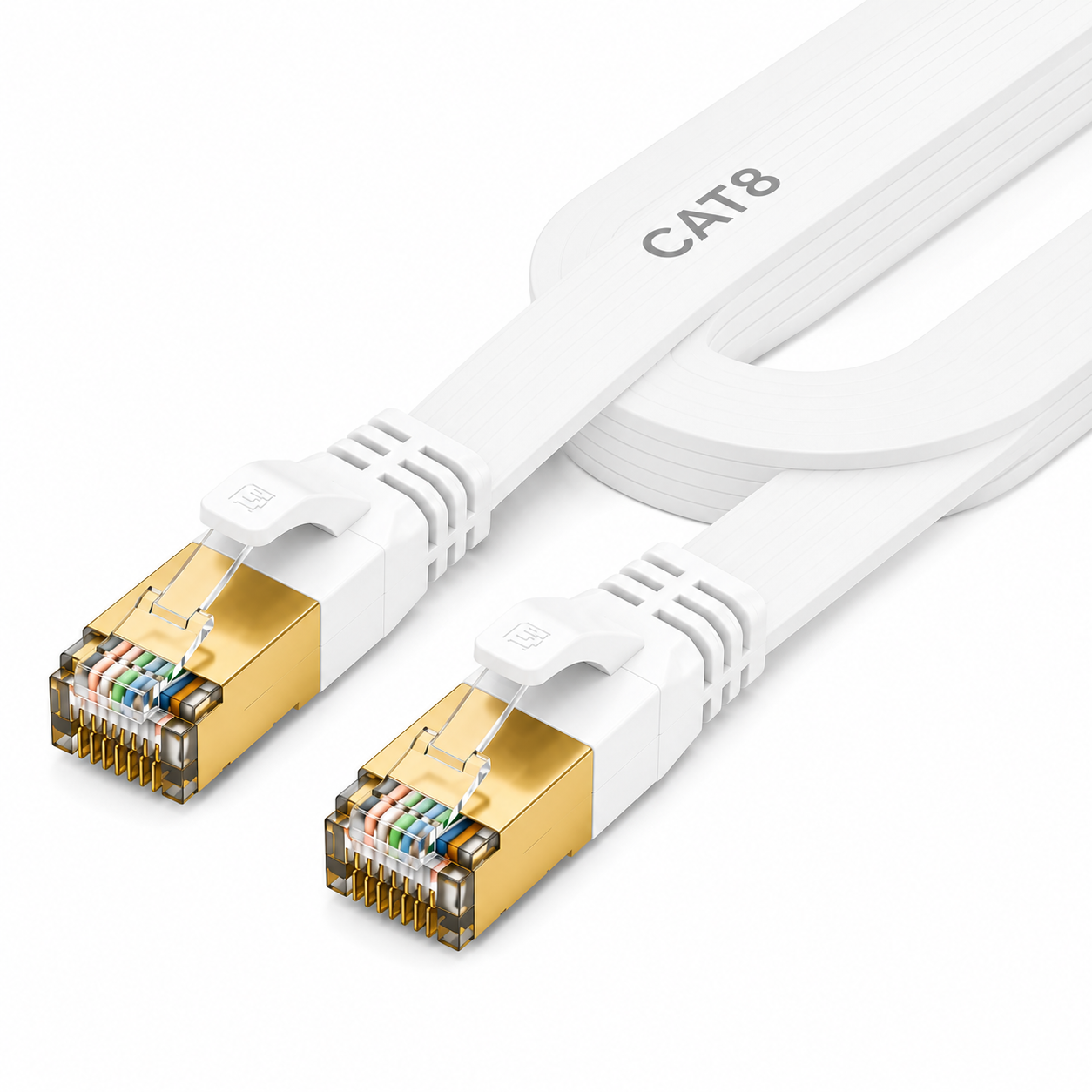 0.5M White Flat CAT8 Ethernet Cable RJ45 Network SSTP Gold Ultra-Thin 40GBPS LAN Lead Cable