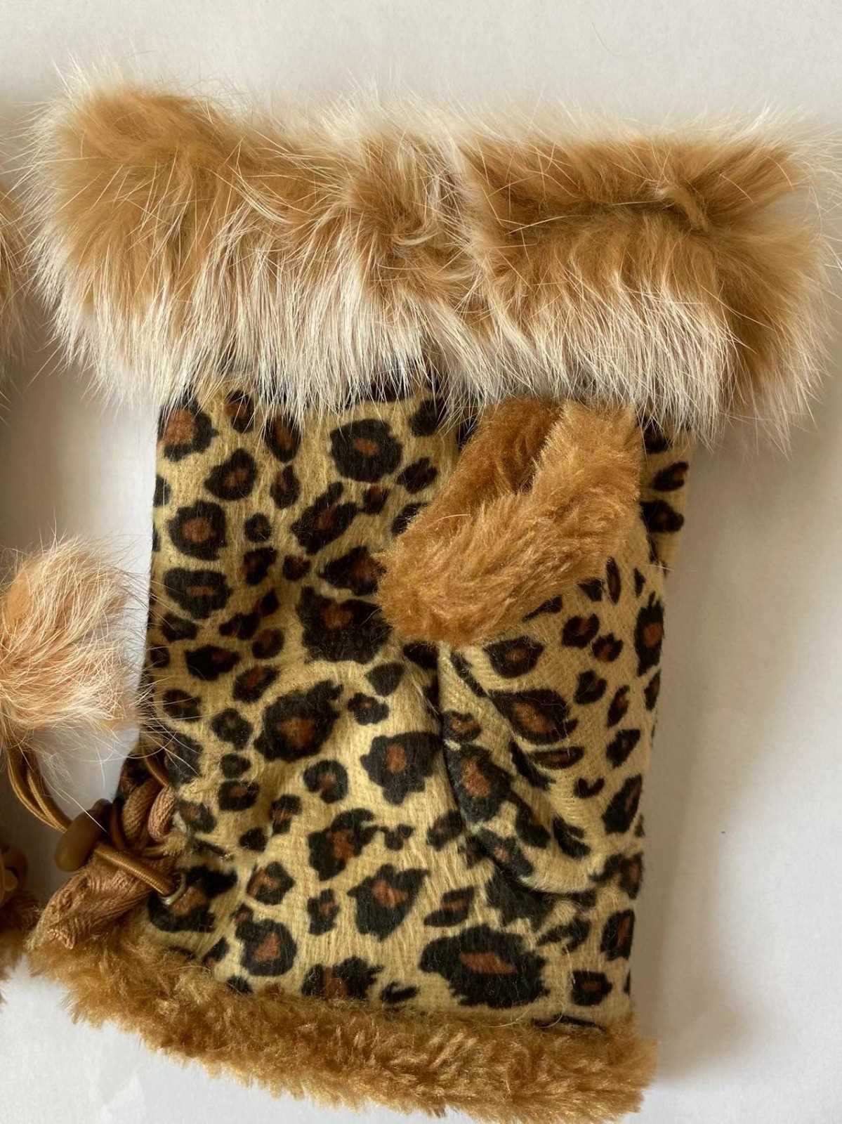 Leopard Camel Women Winter Faux Fur Half Finger Gloves Girls Warm Fingerless Mittens
