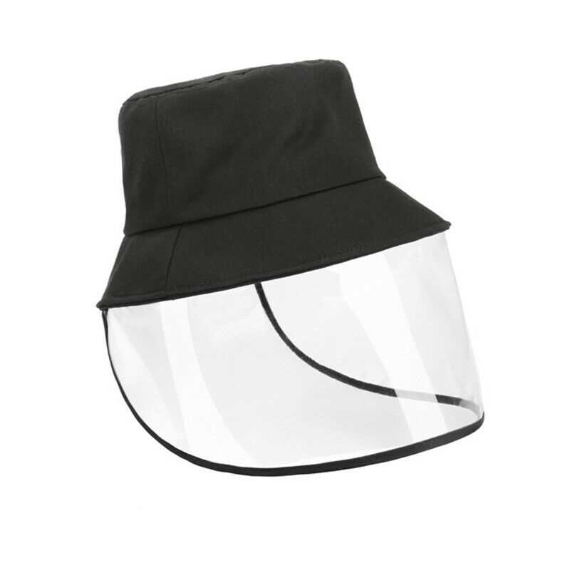 Black Fisherman Cap With Protective Clear Mask Saliva-Proof Dust-Proof Sun Visor Hat