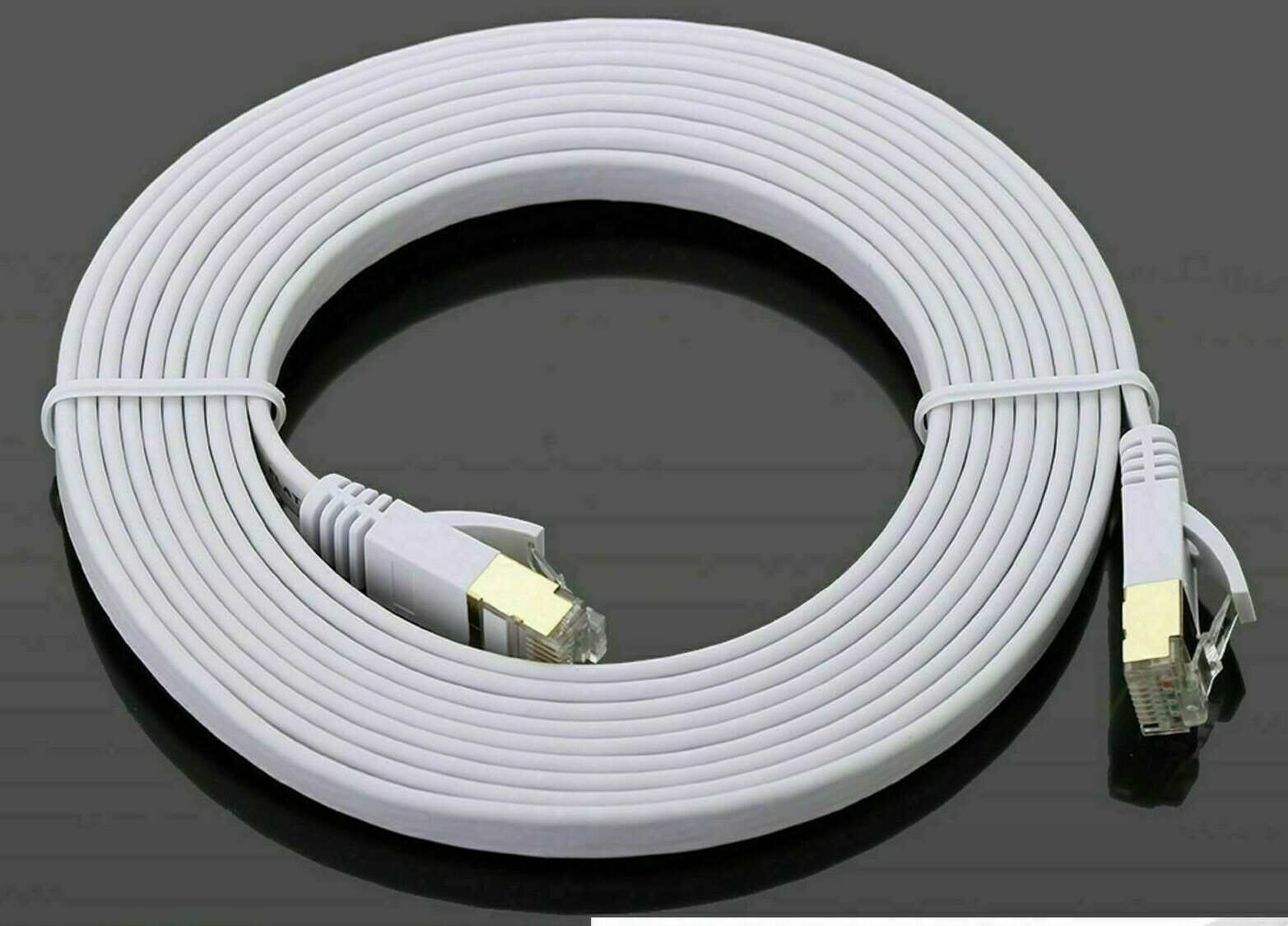20M White Flat CAT8 Ethernet Cable RJ45 Network SSTP Gold Ultra-Thin 40GBPS LAN Lead Cable