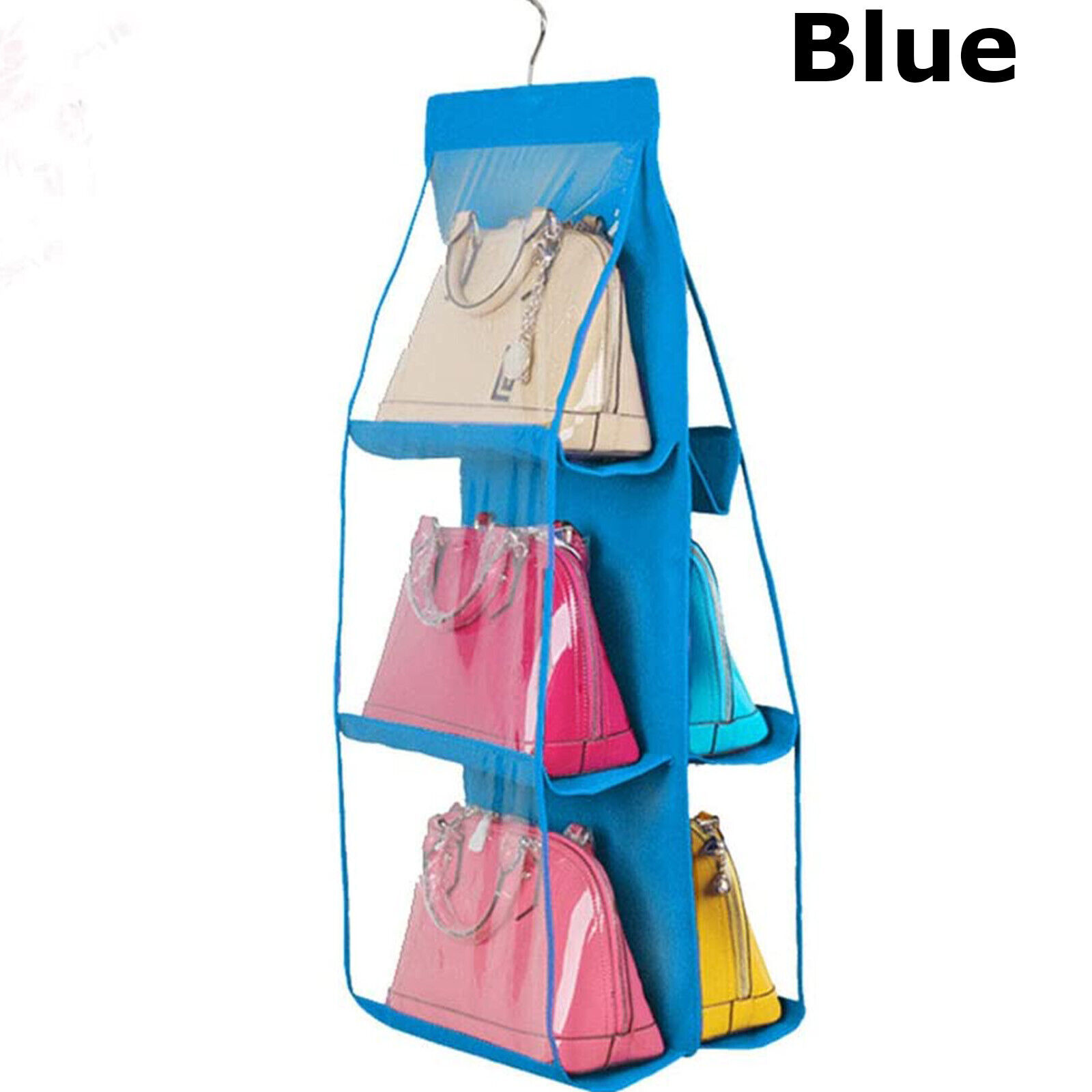 6 Pockets Blue Hanging Organiser Bag Handbag Organiser Shelf Bag Storage Purse Closet Organizers