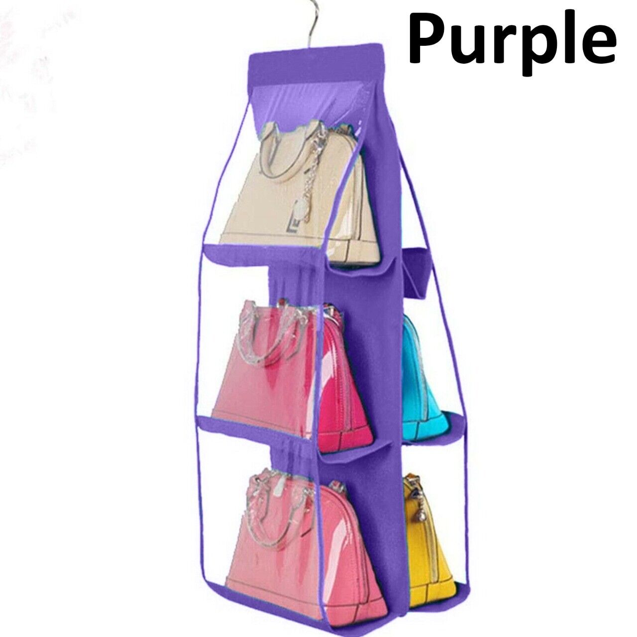 6 Pockets Purple Hanging Organiser Bag Handbag Organiser Shelf Bag Storage Purse Closet Organizers