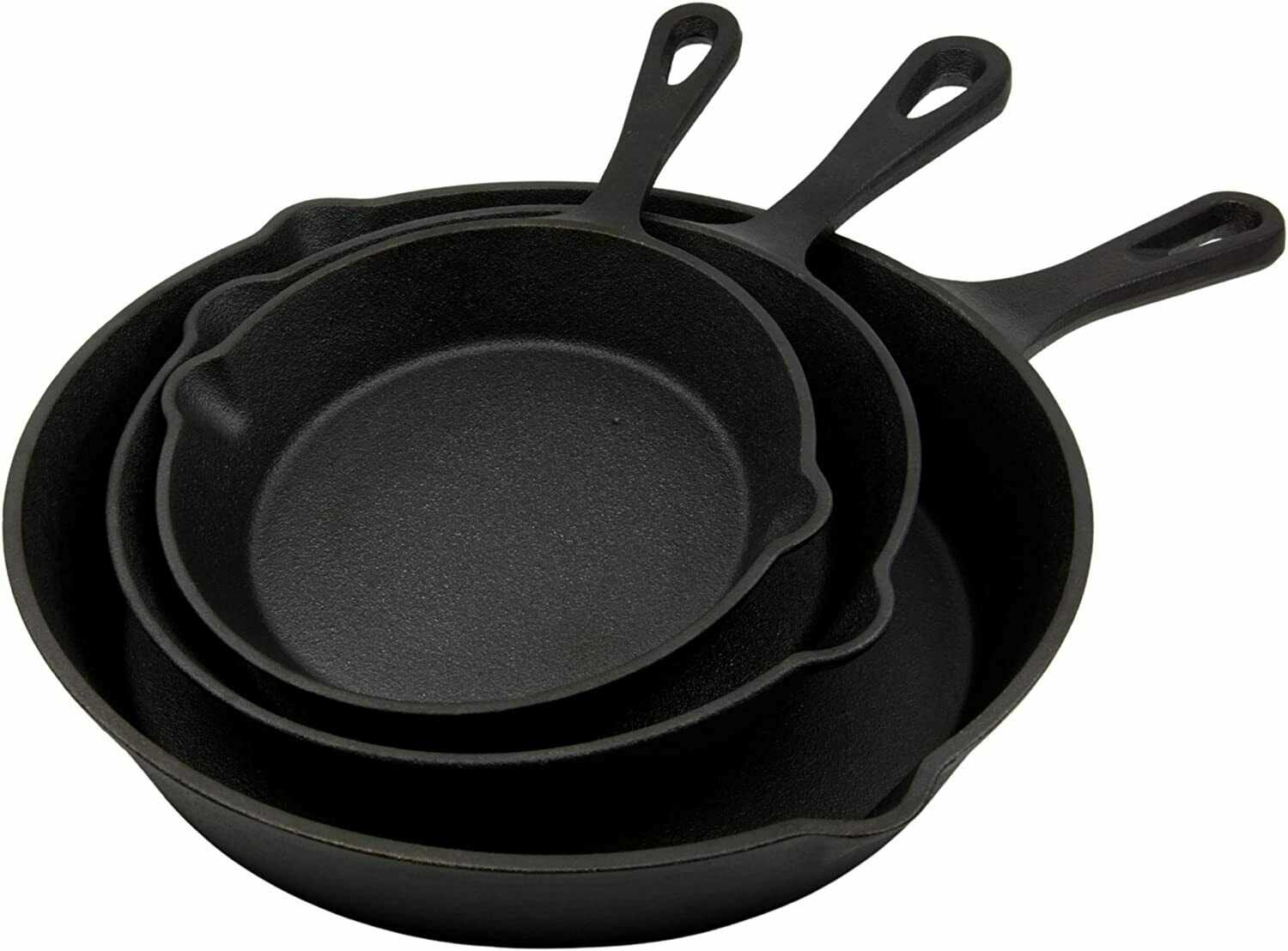3PCS Black Cast Iron Non Stick Frying Pan Pre Seasoned BBQ Griddle Skillet Grill Set