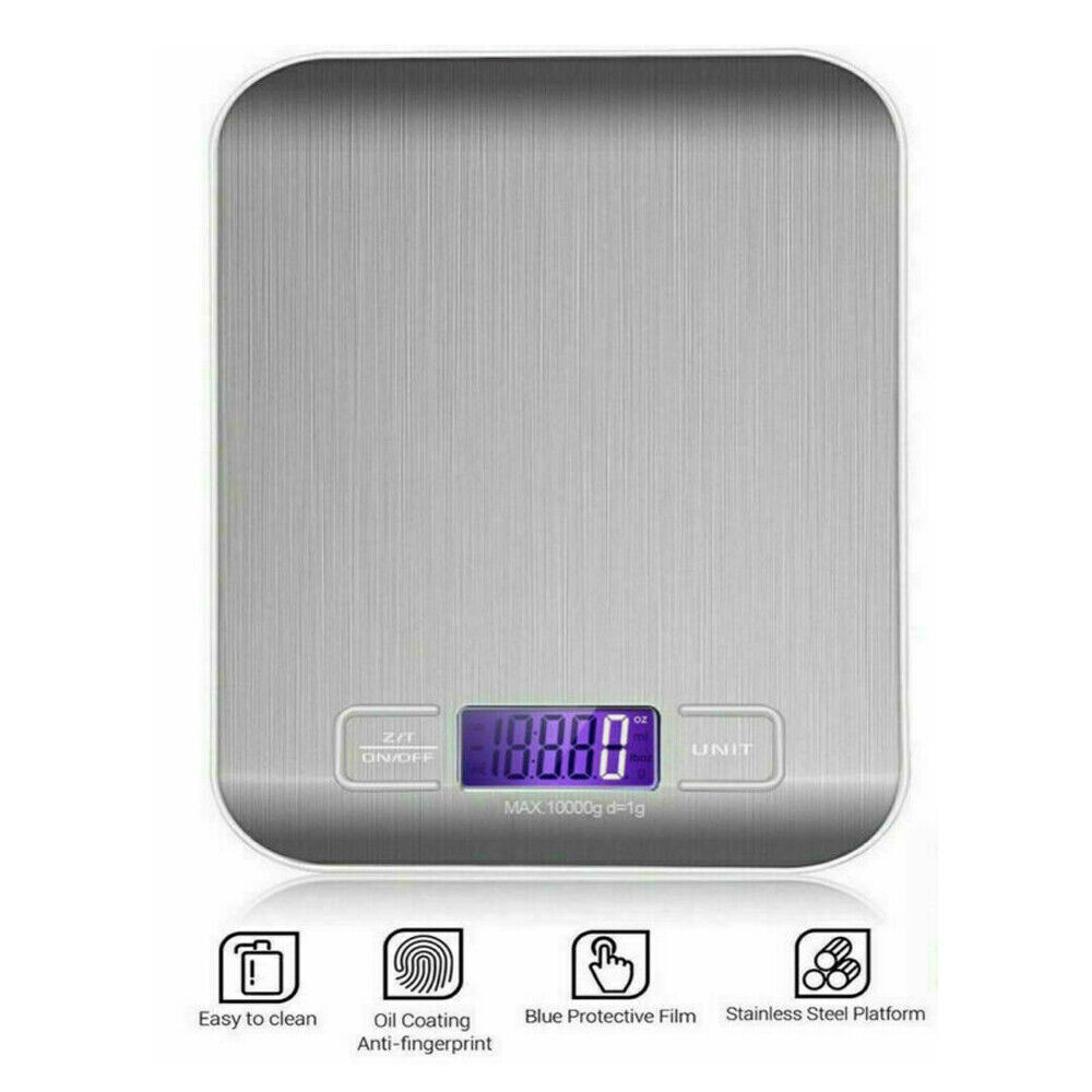 10kg Silver Digital Kitchen Scales Food Jewellery Scale Electronic Balance LCD Food Weight Postal Scale