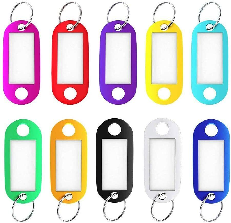 Pack of 50 Plastic Colour Key Tags with Paper Inserts Split Rings Mixed Assorted
